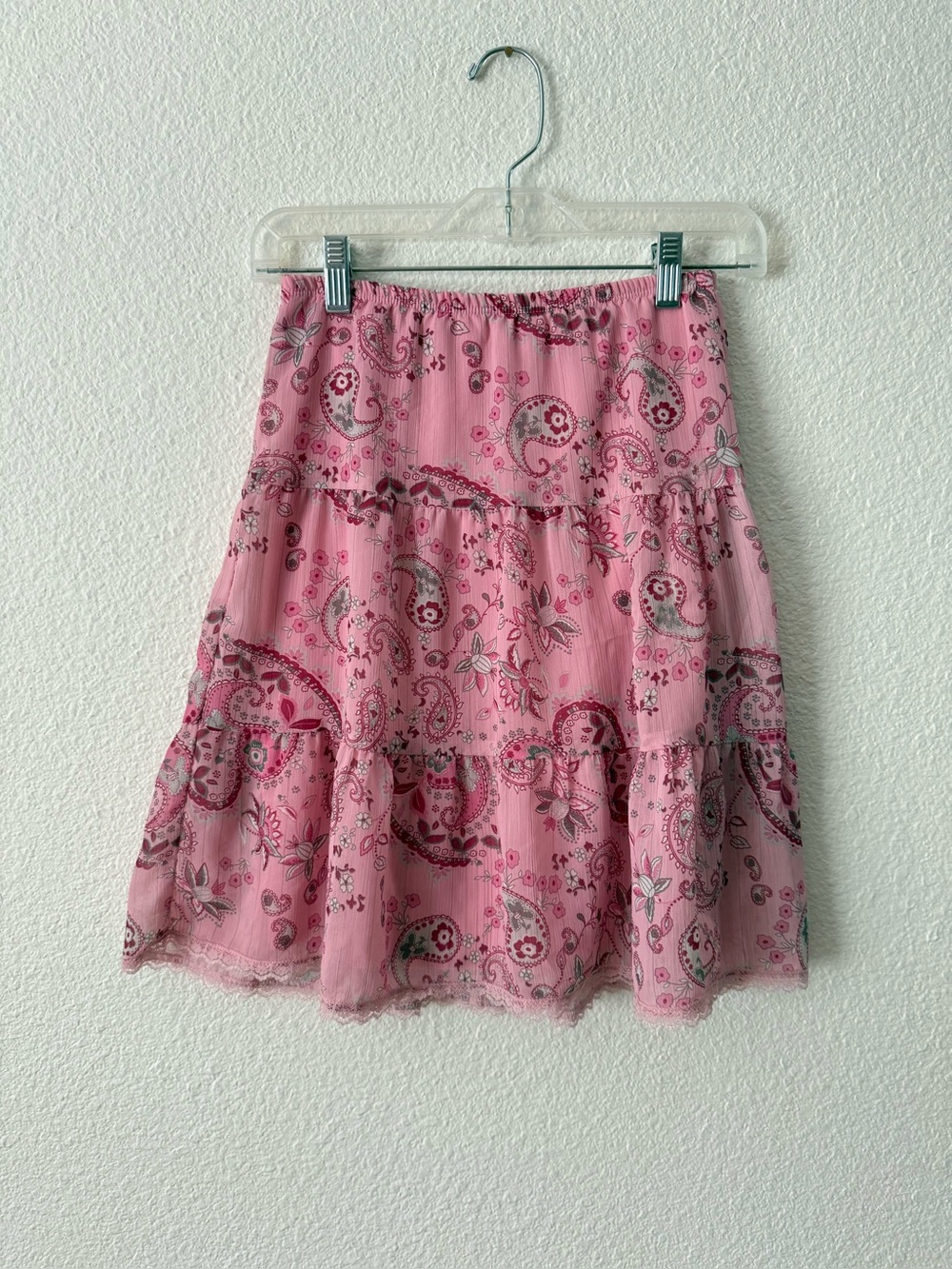 Vintage Cherokee Pink Paisley Tiered Chiffon Skirt Youth L 10-12 Boho Fairy Y2K